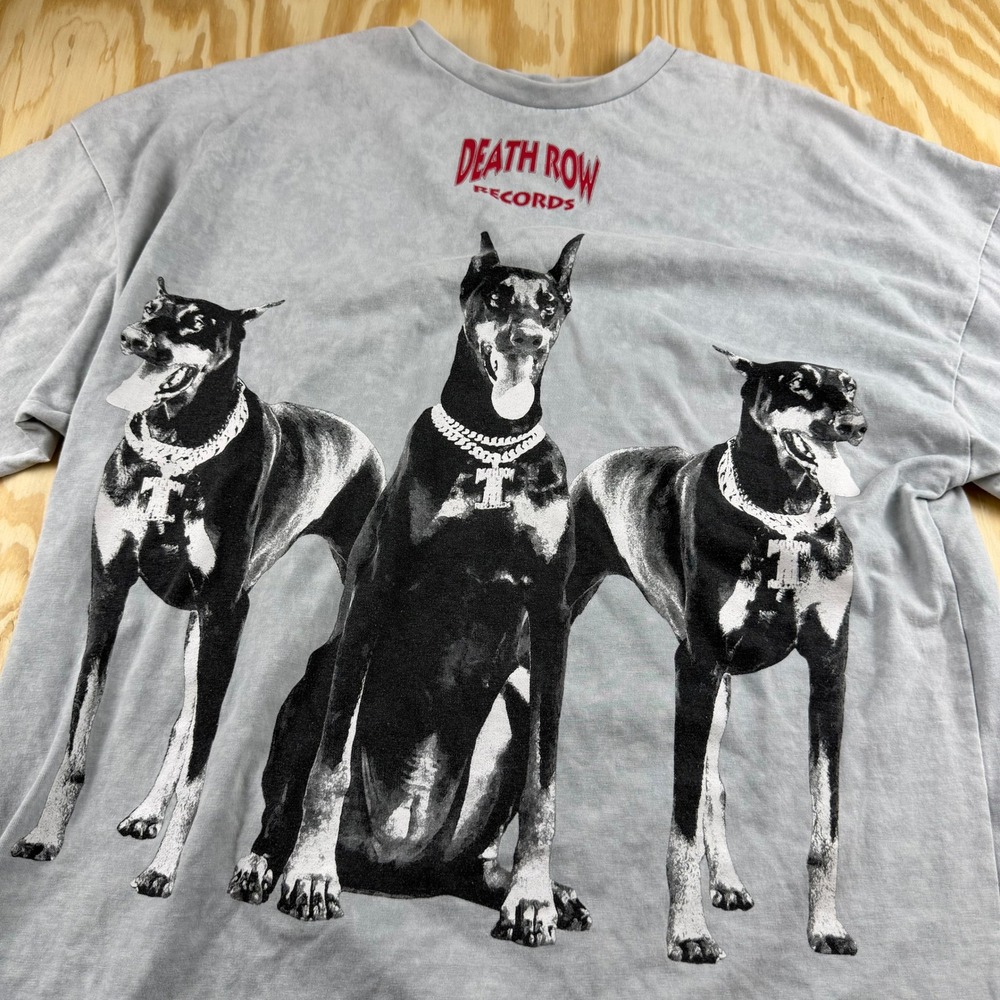 Death Row Records Doberman Pinscher Graphic T-Shirt Mens Large Gray Hip Hop Tee